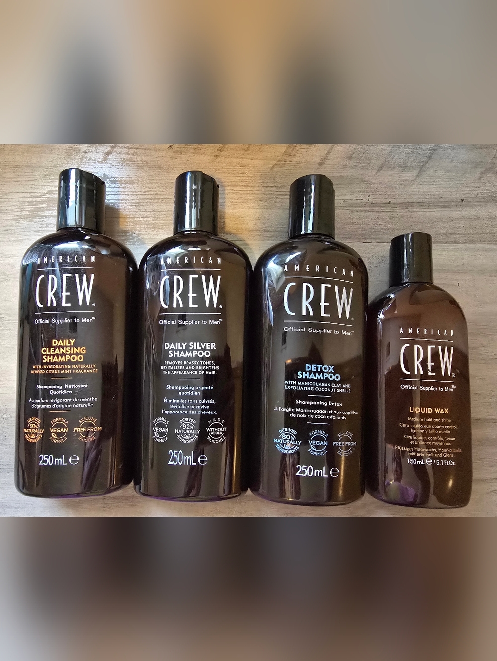 American Crew Bundle Of 4- Liquid Wax, Detox,SILVER shampoo,cleanse $80 Value